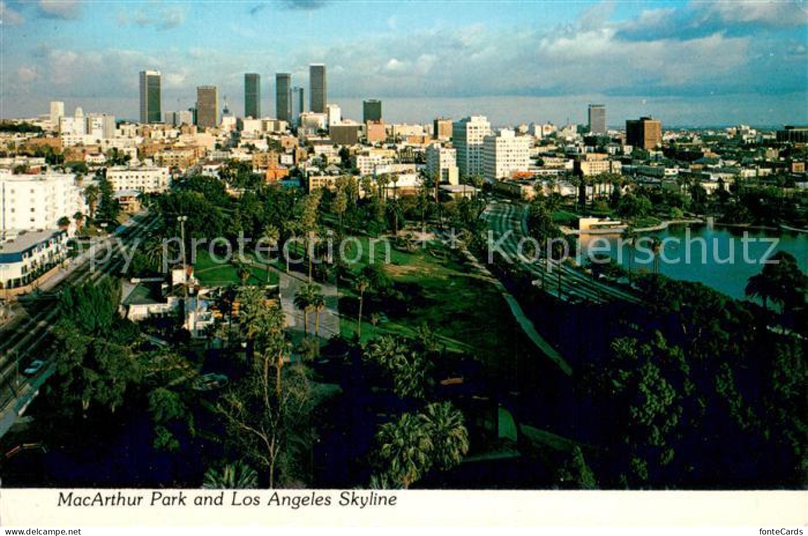 Los Angeles California MacArthur Park and Los Angeles Skyline