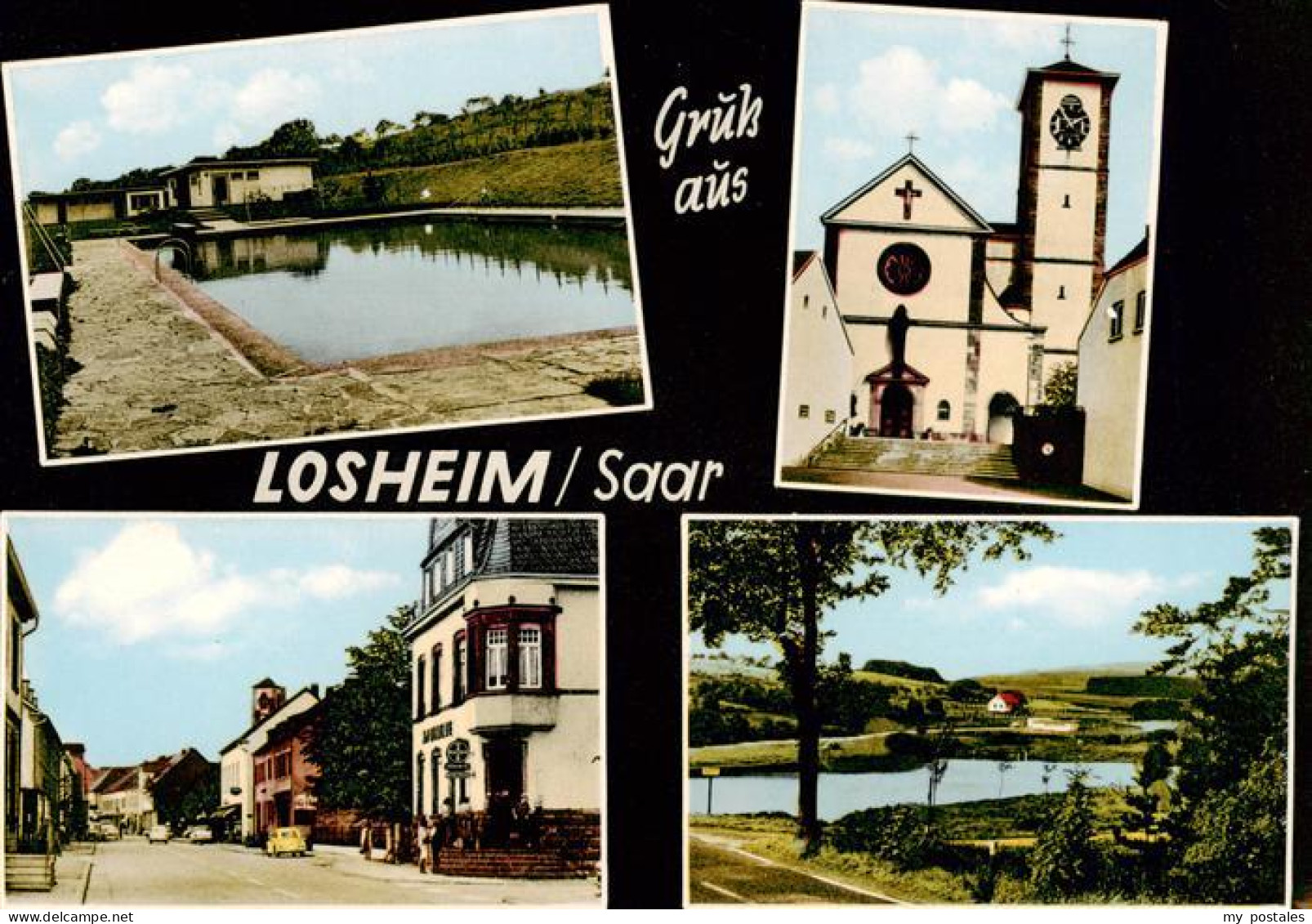 Losheim Saar See Teilansichten Freibad Kirche Panorama