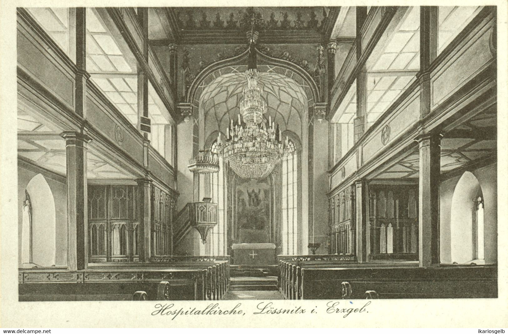 LÖSSNITZ Erzgebirge ~1922 " Innenansicht Hospitalkirche "