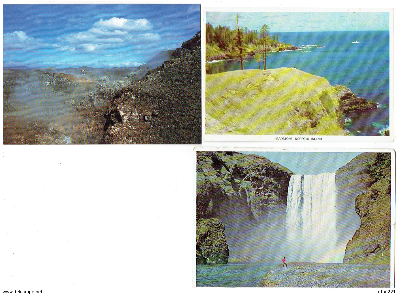 lot 3 cpm - Islande - ICELAND - Leirhnjúkur Volcan - L'île Norfolk HEADSTONE - Skógafoss -