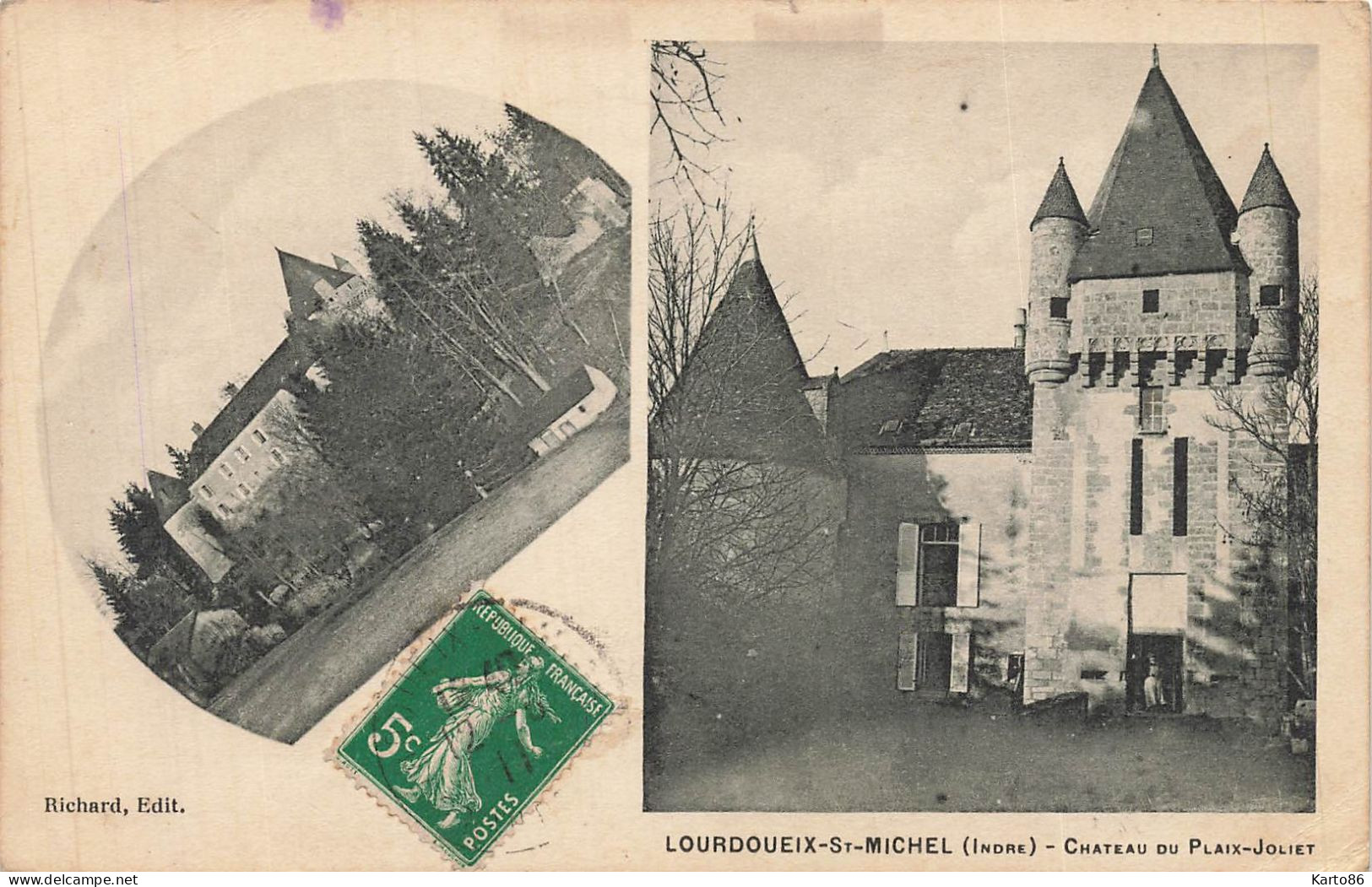 lourdoueix st michel * le château de plaix joliet * cpa 2 vues