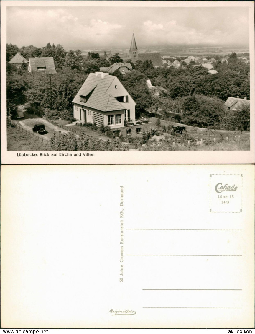 Lübbecke (Westfalen) Panorama-Ansicht Blick auf Kirche und Villen 1954