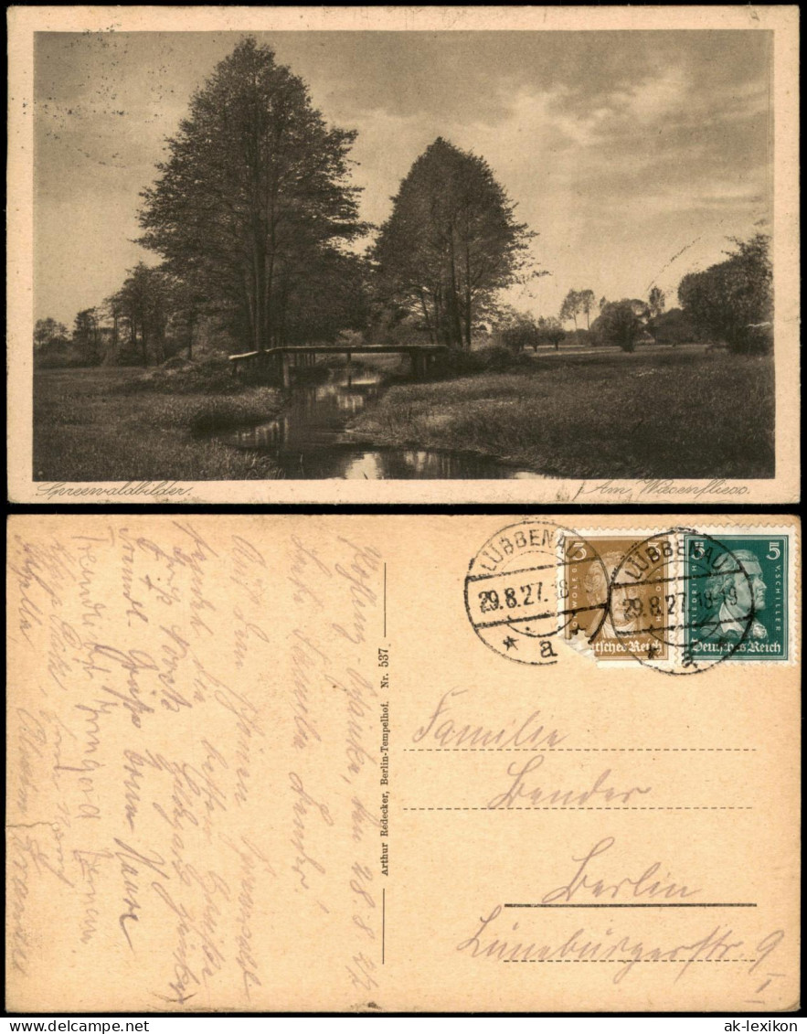 Lübbenau Spreewald    Am Wiesenfliess 1927   gelaufen mit Stempel LÜBBENAU