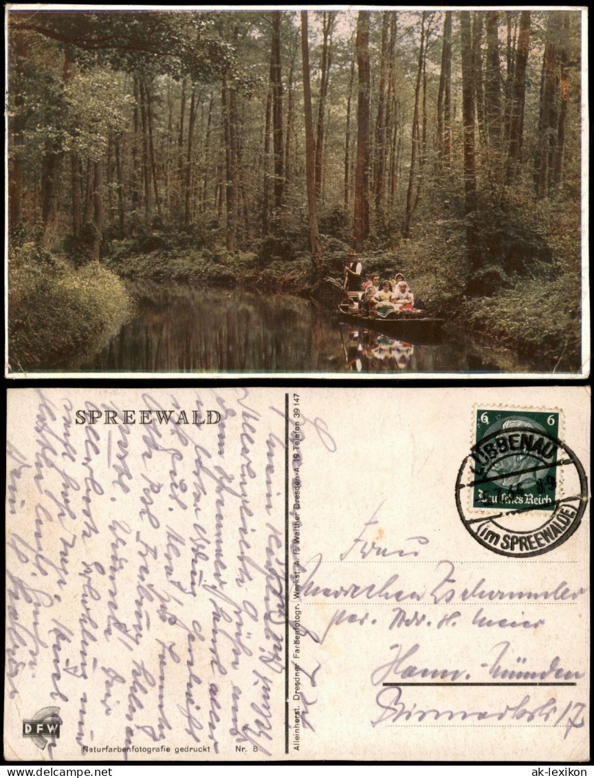 Lübbenau Spreewald Kahnfahrt Spreewald 1934   gelaufen mit Stempel LÜBBENAU