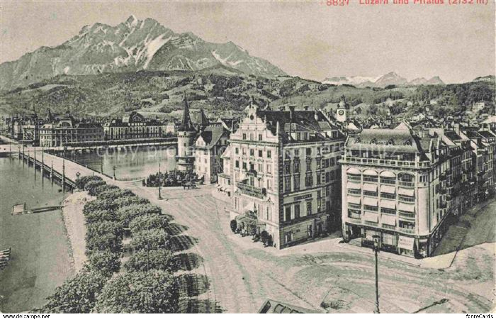 Lucerne  LUZERN LU Pilatus Stadtpanorama Vierwaldstaettersee Uhrturm Bruecke Ber