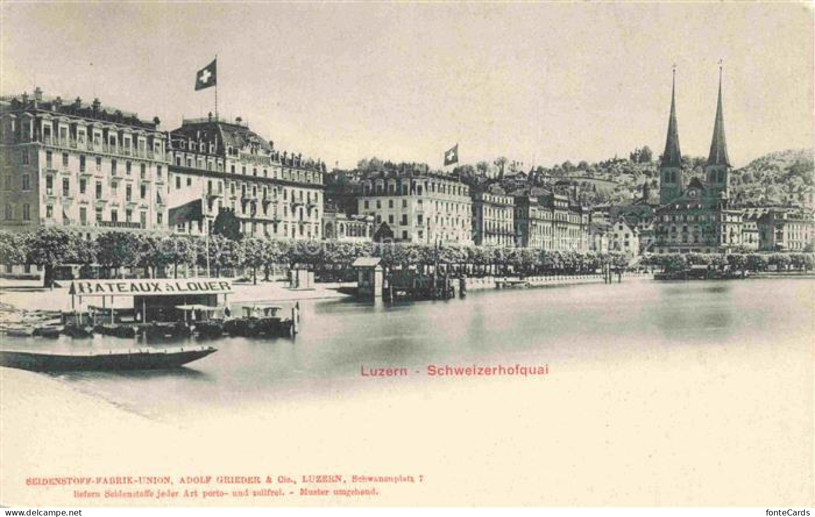 Lucerne  LUZERN LU Schweizerhofquai Vierwaldstaettersee Hotel Kirchturm Boote Ba