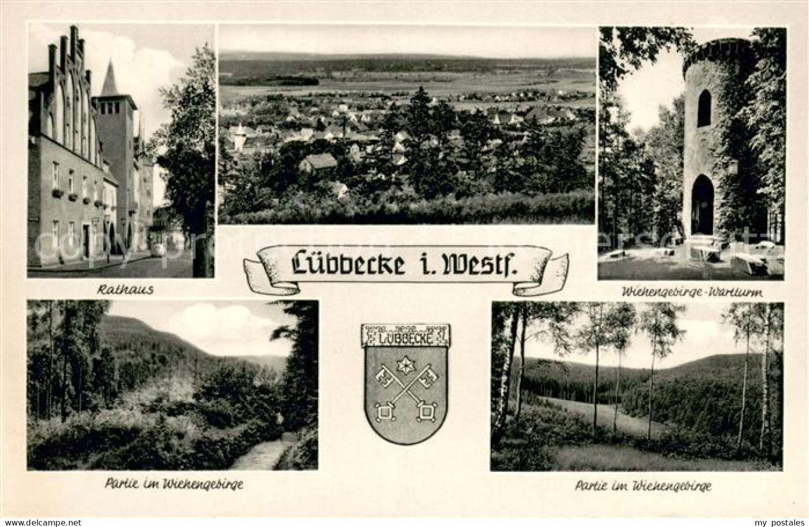 Luebbecke Westfalen Rathaus Panorama Wartturm Wiehengebirge