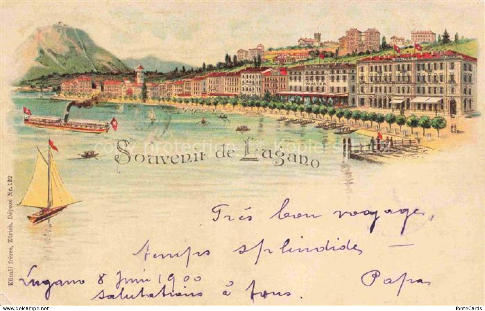 LUGANO Lago di Lugano TI Souvenir-de-Lugano Seepromenade Dampfschiff Segelboot H