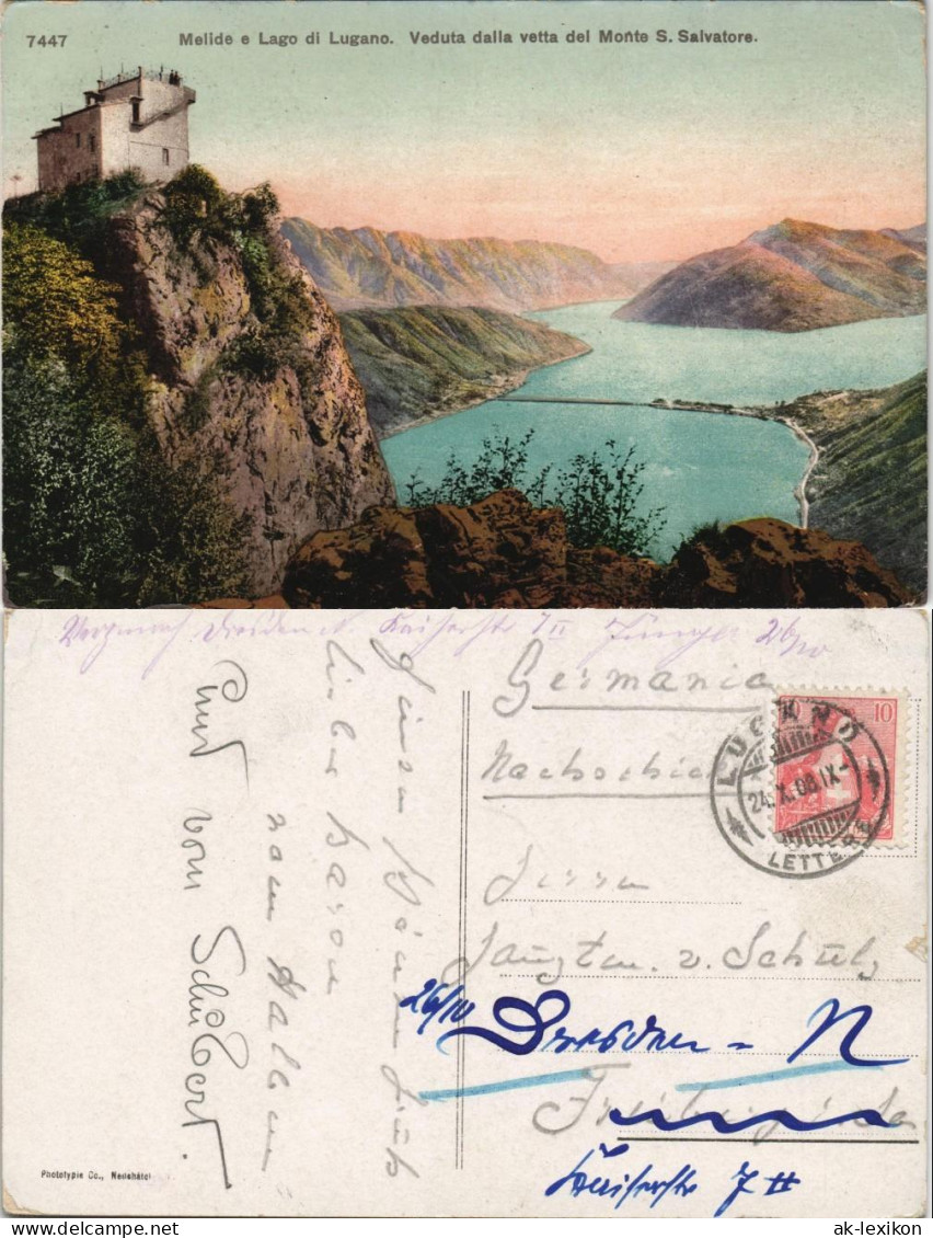 Lugano Melide e Lago di Lugano. Veduta dalla vetta del Monte S. Salvatore. 1908