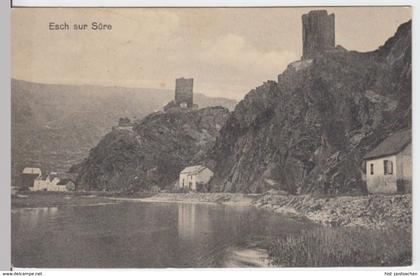 (5208) AK Esch-Sauer, Luxemburg, Burgruine, Ortsansicht 1918