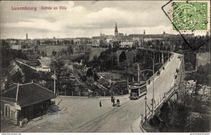 CPA Luxemburg Luxemburg, Eingang zur Stadt, Straßenbahn