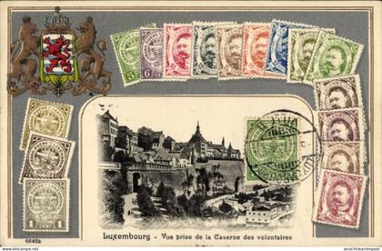 Gaufré Blason Timbres Passepartout CPA Luxemburg Stadt, Freiwilligen-Kaserne