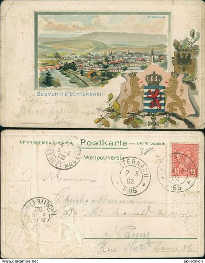 Postcard Echternach Stadt Heraldik 1902 Goldprägung  Luxemburg