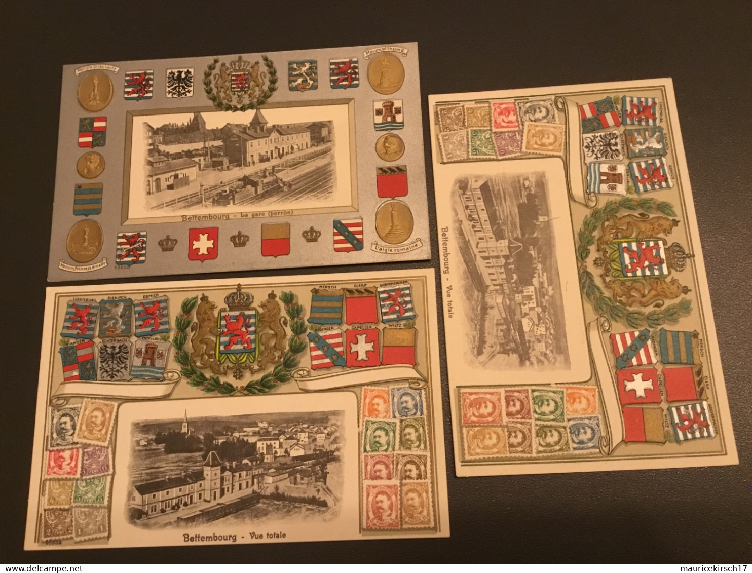 Luxembourg Luxemburg carte postale Bettembourg x3 timbre gare station train