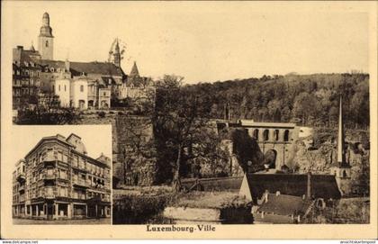 CPA Luxemburg, Blick auf die Stadt, Viadukt, Häuser im Tal, Grand Hotel Continental, Grand' Rue 86