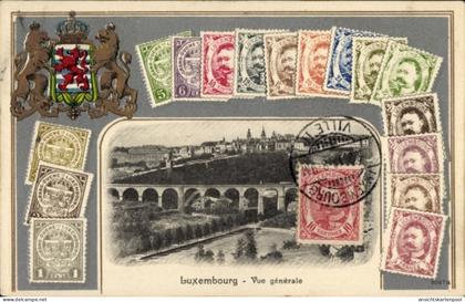 Gaufré Blason Timbres Passepartout CPA Luxemburg Stadt, Gesamtansicht