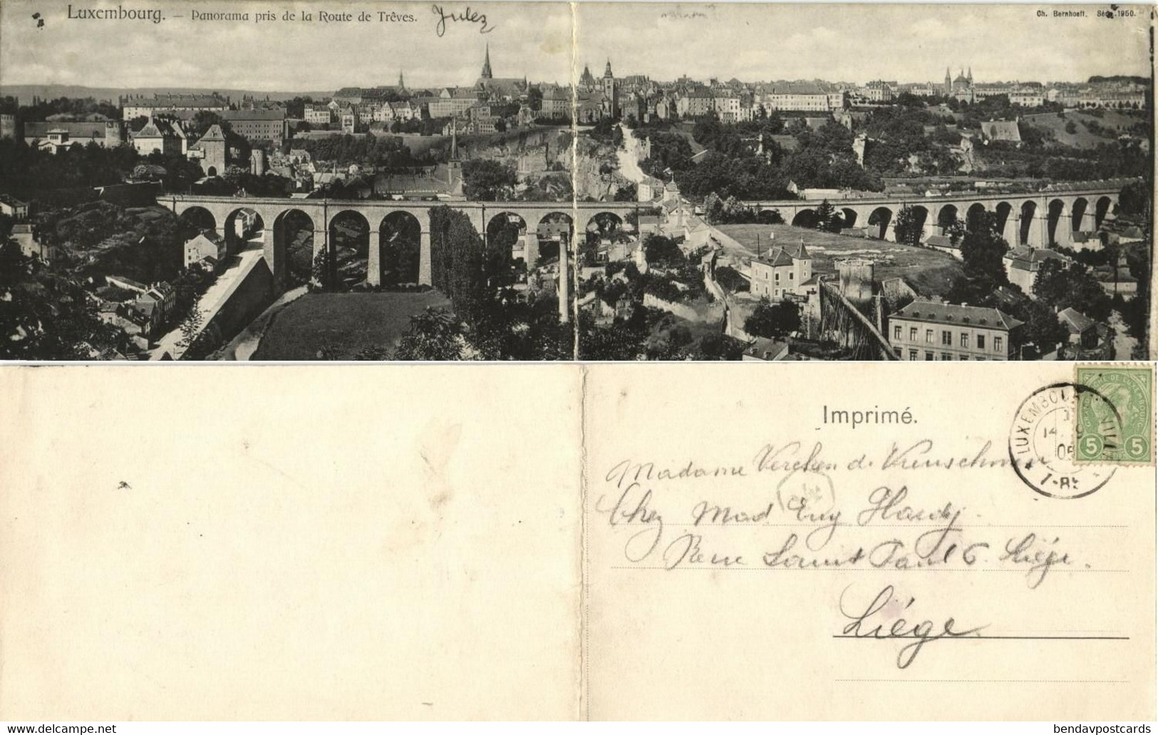 luxemburg, LUXEMBOURG, Double Panorama Postcard (1905)