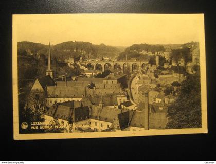 LUXEMBOURG vue sur Le Plateau du Rham 1932 PETANGE cancel to barcelona Spain postcard