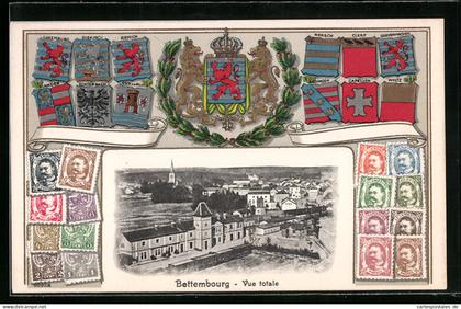 AK Bettembourg, Vue Totale, Wappen mit Briefmarken