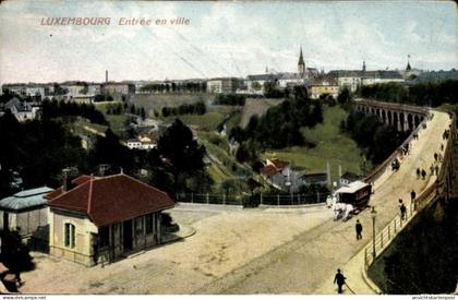 CPA Luxembourg Luxemburg, Eingang zur Stadt, Brücke, Pferdestraßenbahn