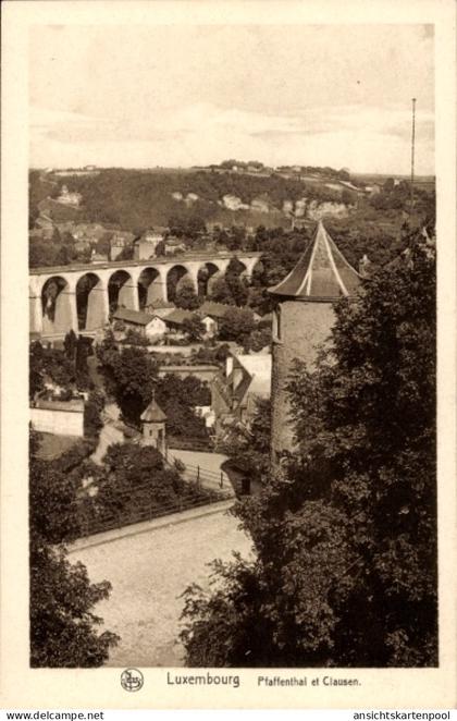 CPA Pfaffenthal Clausen Luxemburg, Turm, Viadukt, Teilansicht der Stadt