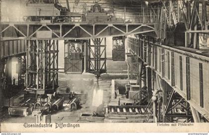 CPA Differdange Differdingen Luxembourg, Eisenindustrie, Tiefofen mit Pitzkran