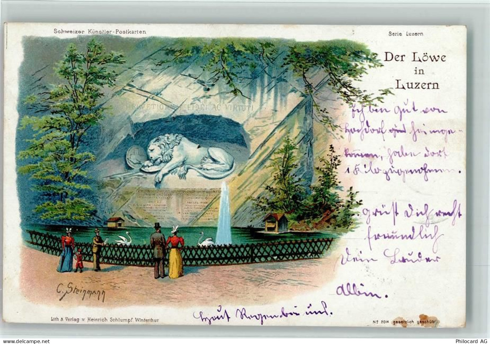 Luzern Lucerne 1899 Der Löwe in Luzern sign Steinmann C. Serie Luzern St... - 13113289