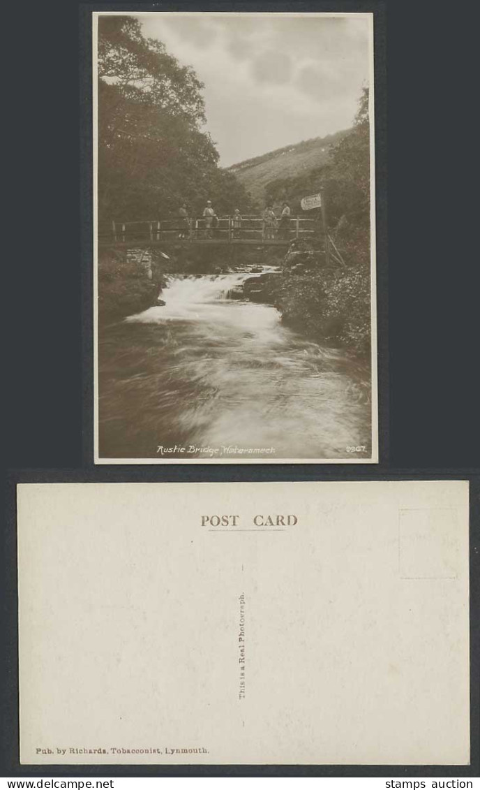 Lynmouth Rustic Bridge Watersmeet Falls Public Path Sign Old Real Photo Postcard