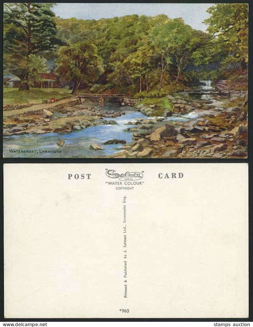 LYNMOUTH WATERSMEET Old Postcard Rivers Rocks & Bridges