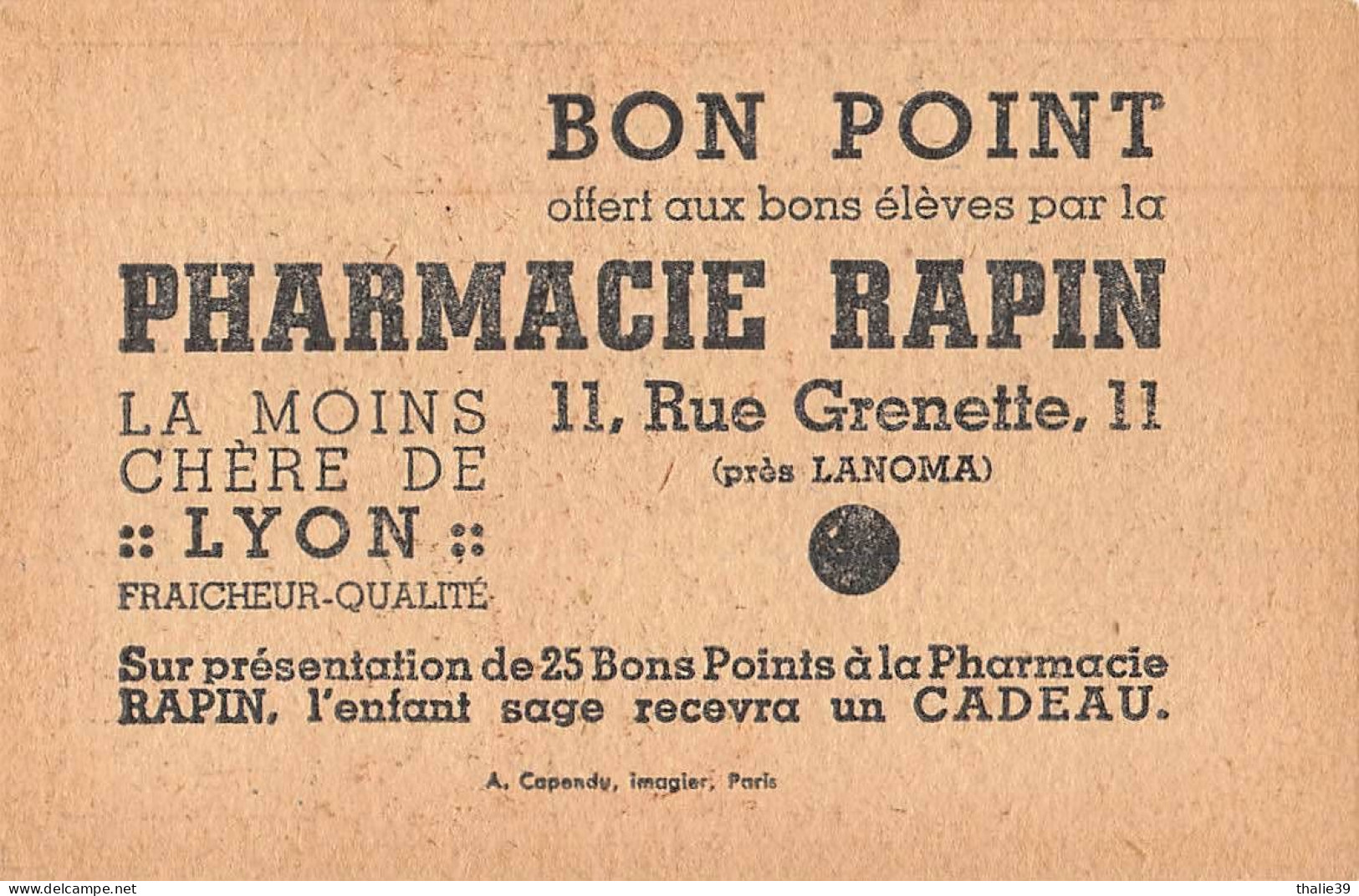 Lyon 2 pharmacie Rapin 11 rue Grenette bon point chromo