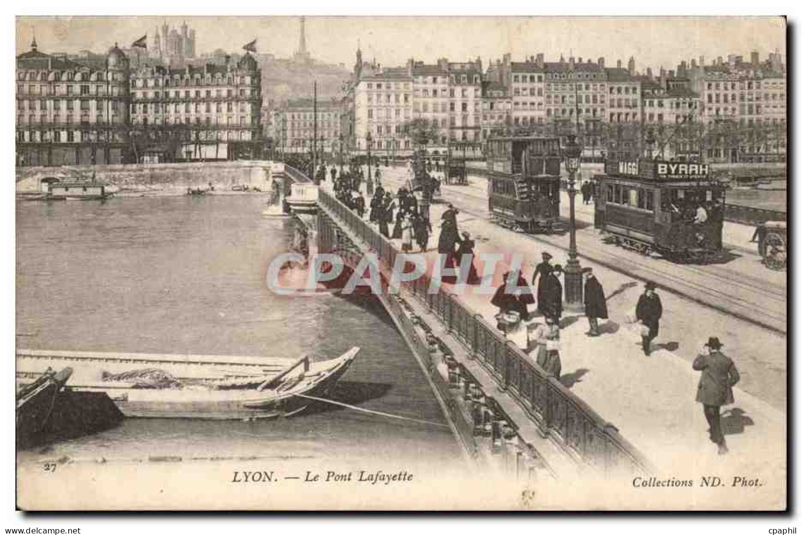 Lyon CPA Le pont Lafayette (tramways)