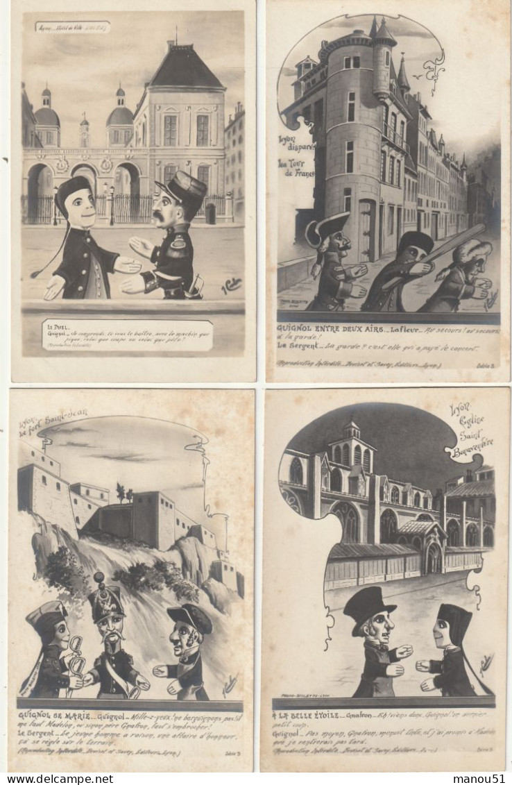 LYON - Guignol - Lot de 4 CPA
