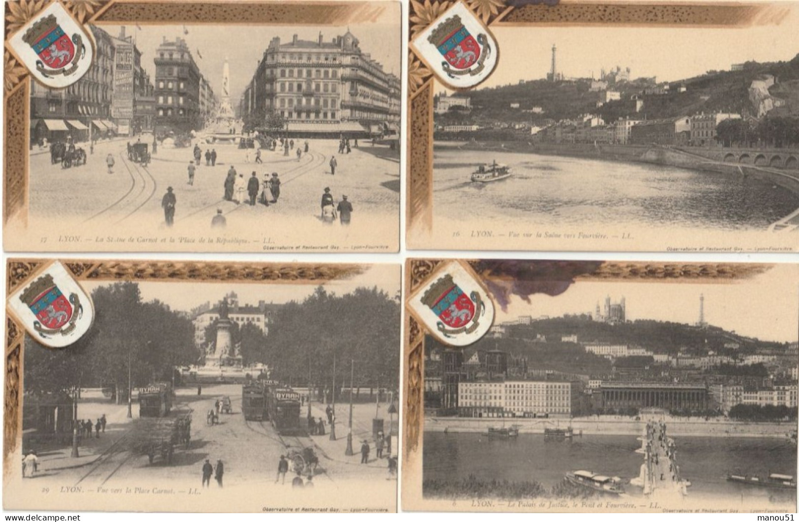 LYON - Lot de 4 CPA