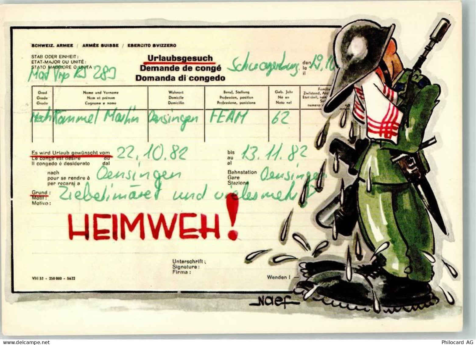 Lyss Soldat sign. Naef Heimweh Feldpost Mat Trp RS 283 Kaserne Militär S... - 39496438