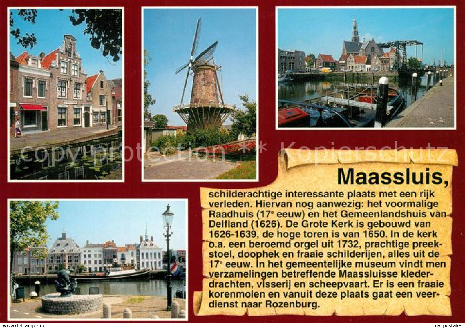 Maassluis Haeuserpartie am Kanal Windmuehle Hafen Denkmal Zugbruecke