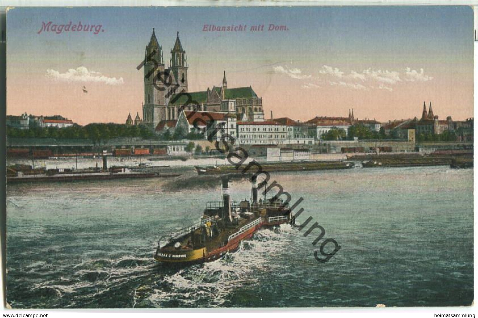 Magdeburg - Elbansicht mit Dom - Dampfer - Verlag W. Klautzsch Magdeburg