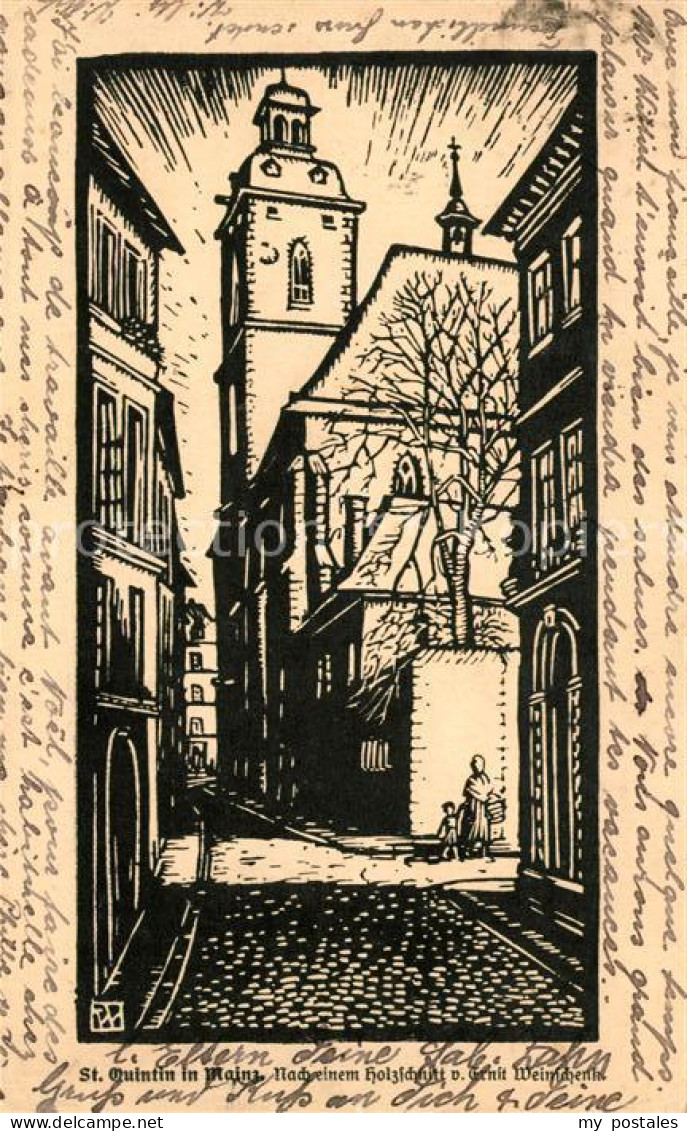 Mainz Rhein St. Quintin Holzschnitt