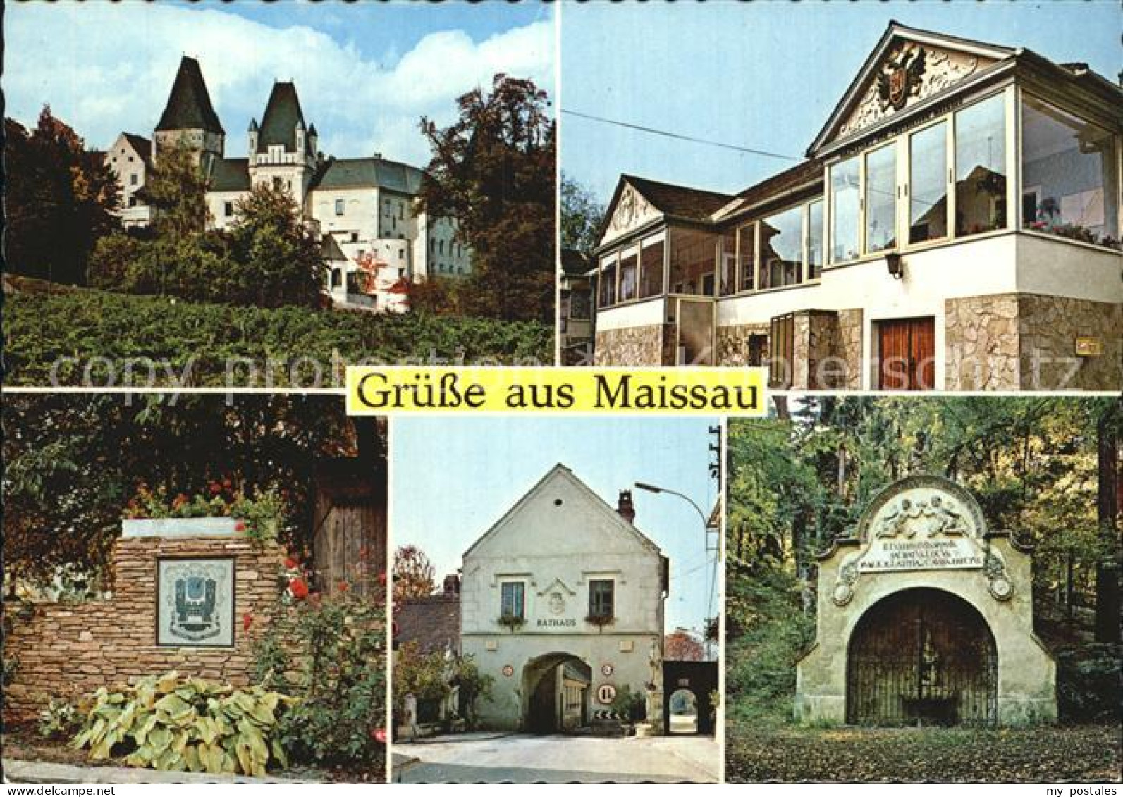Maissau Schloss ehem kk Postamt Stadtwappen Stadttor Brunnenstube