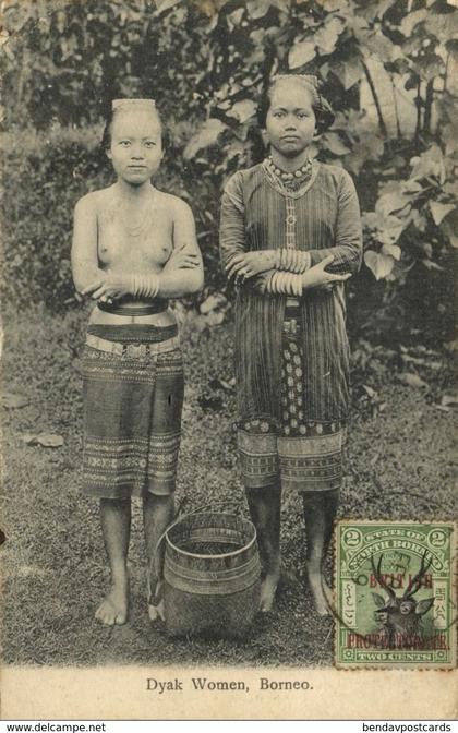 british north borneo, SABAH, Native Dayak Women (1909) Postcard