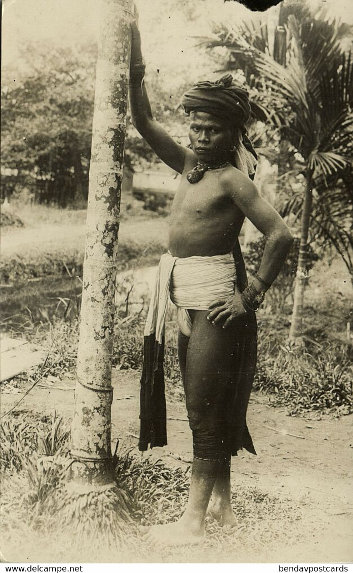 malay malaysia, BORNEO SARAWAK, Native Dayak Male (1910s) RPPC Postcard