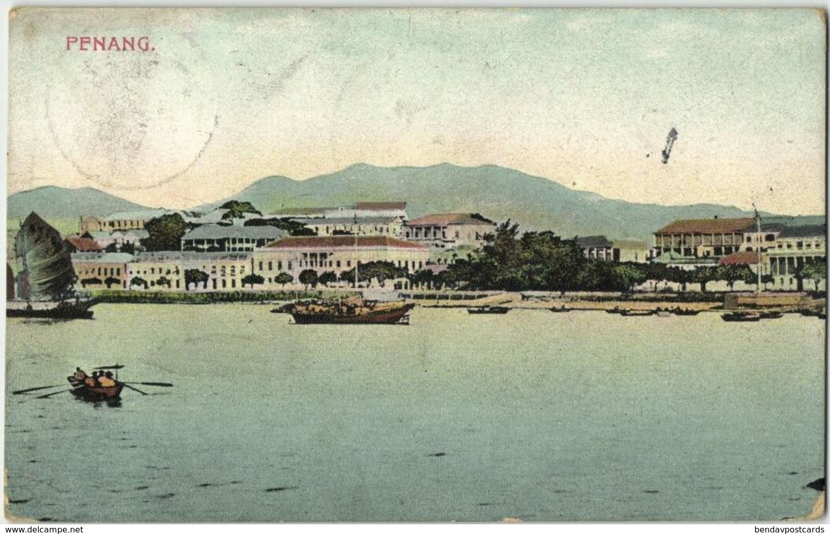 malay malaysia, PENANG, Panorama from the Water (1909) Postcard