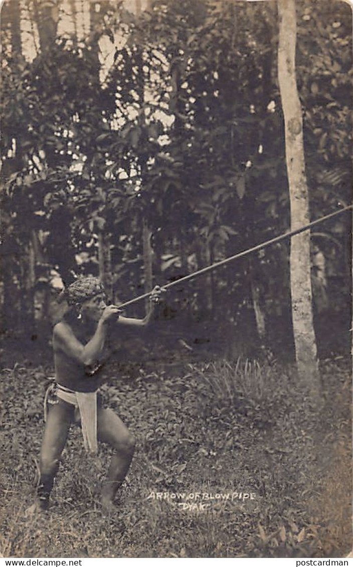 Malaysia - Dayak with a blowpipe - REAL PHOTO