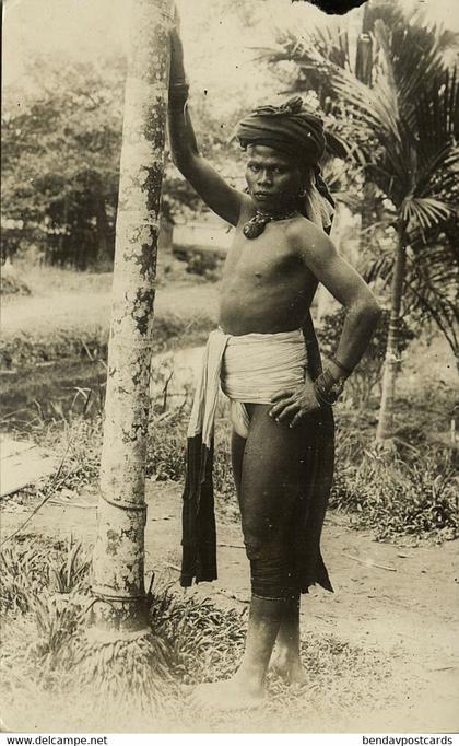 malay malaysia, BORNEO SARAWAK, Native Dayak Male (1910s) RPPC Postcard