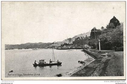 british north borneo, SABAH SANDAKAN, Native Village, Fishing Boat (1920s)