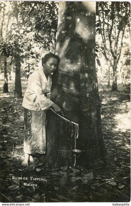 Malaysia Woman Tapping Rubber Malaya
