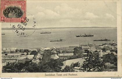 british north borneo, SABAH SANDAKAN, Town and Harbour (1925) Postcard
