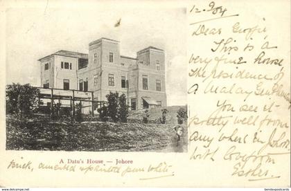 malay malaysia, JOHOR JOHORE, A Datu's House (1904) Postcard