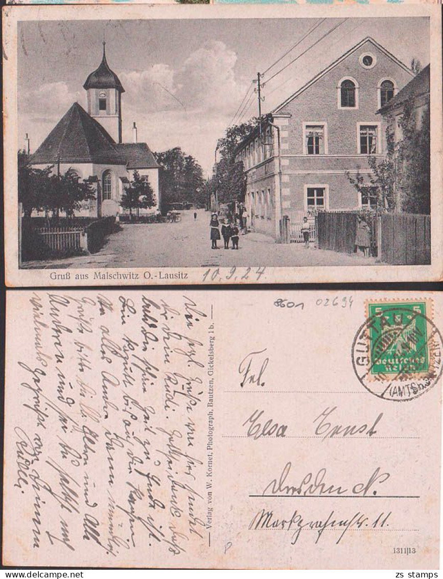 Malschwitz Oberlausitz Gruß aus mit Kirche und Schule 1924