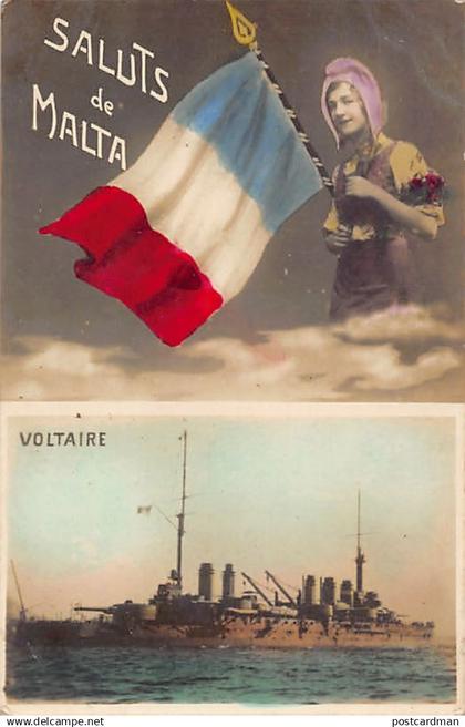 Malta - Saluts de Malta - French battleship Voltaire - Publ. unknown