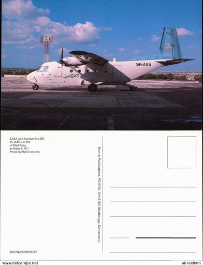 Postcard Luqa Flugzeug CASA 212 Aviocar Srs 200 auf dem Flughafen 1987